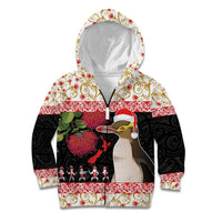 New Zealand Merry Christmas Kid Hoodie Hoiho Xmas - Haka Dance and Pohutukawa LT03 Zip Hoodie White - Polynesian Pride