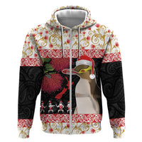 New Zealand Merry Christmas Zip Hoodie Hoiho Xmas - Haka Dance and Pohutukawa LT03 Zip Hoodie White - Polynesian Pride