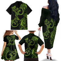 New Zealand Gecko Maori Art Tattoo Family Matching Off The Shoulder Long Sleeve Dress and Hawaiian Shirt LT03 - Polynesian Pride