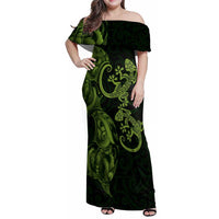 New Zealand Gecko Maori Art Tattoo Family Matching Off Shoulder Maxi Dress and Hawaiian Shirt LT03 Mom's Dress Green - Polynesian Pride
