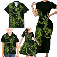 New Zealand Gecko Maori Art Tattoo Family Matching Short Sleeve Bodycon Dress and Hawaiian Shirt LT03 - Polynesian Pride