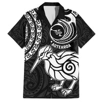 New Zealand Hawaiian Shirt Stylized Kiwi Bird Tattoo Mix Koru Circle and Maori Ethnic Vibe LT03 Black - Polynesian Pride
