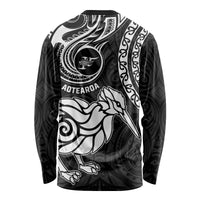 New Zealand Long Sleeve Shirt Stylized Kiwi Bird Tattoo Mix Koru Circle and Maori Ethnic Vibe LT03 - Polynesian Pride