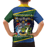 Funny Crocodile and Shark Solomon Islands Christmas Family Matching Off The Shoulder Long Sleeve Dress and Hawaiian Shirt with National Seal Melanesian Pattern LT03 - Polynesian Pride