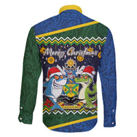 Funny Crocodile and Shark Solomon Islands Christmas Family Matching Off The Shoulder Long Sleeve Dress and Hawaiian Shirt with National Seal Melanesian Pattern LT03 - Polynesian Pride