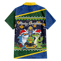 Funny Crocodile and Shark Solomon Islands Christmas Family Matching Puletasi and Hawaiian Shirt with National Seal Melanesian Pattern LT03 - Polynesian Pride