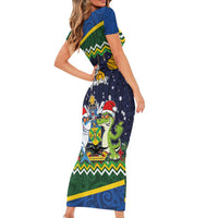 Funny Crocodile and Shark Solomon Islands Christmas Family Matching Short Sleeve Bodycon Dress and Hawaiian Shirt with National Seal Melanesian Pattern LT03 - Polynesian Pride