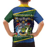 Funny Crocodile and Shark Solomon Islands Christmas Family Matching Summer Maxi Dress and Hawaiian Shirt with National Seal Melanesian Pattern LT03 - Polynesian Pride
