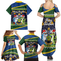 Funny Crocodile and Shark Solomon Islands Christmas Family Matching Summer Maxi Dress and Hawaiian Shirt with National Seal Melanesian Pattern LT03 - Polynesian Pride