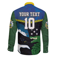 Custom Solomon Islands Rugby Family Matching Off The Shoulder Long Sleeve Dress and Hawaiian Shirt Arty Shark and Crocodile Solomon Islands National Emblems LT03 - Polynesian Pride