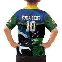 Custom Solomon Islands Rugby Family Matching Off Shoulder Short Dress and Hawaiian Shirt Arty Shark and Crocodile Solomon Islands National Emblems LT03 - Polynesian Pride