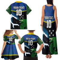 Custom Solomon Islands Rugby Family Matching Tank Maxi Dress and Hawaiian Shirt Arty Shark and Crocodile Solomon Islands National Emblems LT03 - Polynesian Pride