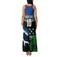 Custom Solomon Islands Rugby Family Matching Tank Maxi Dress and Hawaiian Shirt Arty Shark and Crocodile Solomon Islands National Emblems LT03 - Polynesian Pride