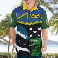 Custom Solomon Islands Rugby Hawaiian Shirt Arty Shark and Crocodile Solomon Islands National Emblems LT03 - Polynesian Pride