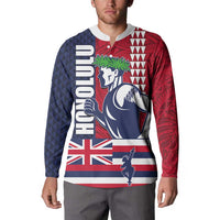 Honolulu Running 2024 Button Sweatshirt Marathon Competition Hula Runner and Kakau Art Tattoo
