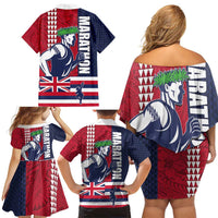 Honolulu Running 2024 Family Matching Off Shoulder Short Dress and Hawaiian Shirt Marathon Competition Hula Runner and Kakau Art Tattoo LT03 - Polynesian Pride