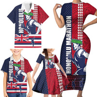 Honolulu Running 2024 Family Matching Short Sleeve Bodycon Dress and Hawaiian Shirt Marathon Competition Hula Runner and Kakau Art Tattoo LT03 - Polynesian Pride