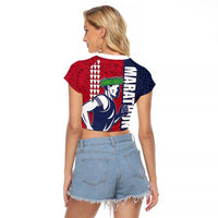 Honolulu Running 2024 Raglan Cropped T Shirt Marathon Competition Hula Runner and Kakau Art Tattoo