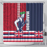 Honolulu Running 2024 Shower Curtain Marathon Competition Hula Runner and Kakau Art Tattoo LT03 - Polynesian Pride