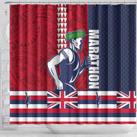 Honolulu Running 2024 Shower Curtain Marathon Competition Hula Runner and Kakau Art Tattoo LT03 - Polynesian Pride