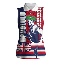Honolulu Running 2024 Women Sleeveless Polo Shirt Marathon Competition Hula Runner and Kakau Art Tattoo