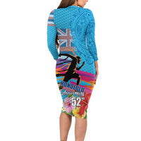 Honolulu Anniversary 52nd Running Family Matching Long Sleeve Bodycon Dress and Hawaiian Shirt Marathon Competition Kakau Pattern Blue Color LT03 - Polynesian Pride