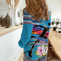 Honolulu Anniversary 52nd Running Women Casual Shirt Marathon Competition Kakau Pattern Blue Color LT03 - Polynesian Pride
