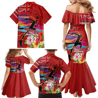 Honolulu Anniversary 52nd Running Family Matching Mermaid Dress and Hawaiian Shirt Marathon Competition Kakau Pattern Red Color LT03 - Polynesian Pride