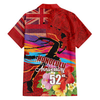 Honolulu Anniversary 52nd Running Family Matching Off The Shoulder Long Sleeve Dress and Hawaiian Shirt Marathon Competition Kakau Pattern Red Color LT03 - Polynesian Pride