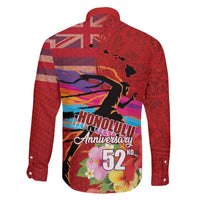 Honolulu Anniversary 52nd Running Family Matching Off The Shoulder Long Sleeve Dress and Hawaiian Shirt Marathon Competition Kakau Pattern Red Color LT03 - Polynesian Pride