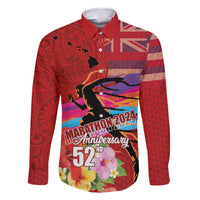 Honolulu Anniversary 52nd Running Family Matching Off Shoulder Maxi Dress and Hawaiian Shirt Marathon Competition Kakau Pattern Red Color