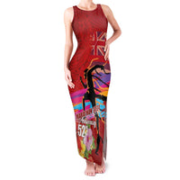 Honolulu Anniversary 52nd Running Family Matching Tank Maxi Dress and Hawaiian Shirt Marathon Competition Kakau Pattern Red Color LT03 Mom's Dress Red - Polynesian Pride