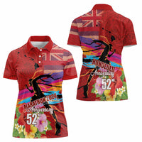 Honolulu Anniversary 52nd Running Women Polo Shirt Marathon Competition Kakau Pattern Red Color LT03 - Polynesian Pride