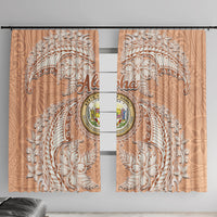 Hawaii Tropical Flowers with Kakau Tribal Window Curtain Peach Fuzz Color LT03 With Hooks Peach Fuzz - Polynesian Pride