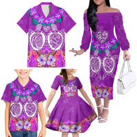 Polynesian Valentine Day Family Matching Off Shoulder Long Sleeve Dress and Hawaiian Shirt Love Couple Turtle Maori Hibiscus Purple LT03 - Polynesian Pride