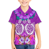 Polynesian Valentine Day Family Matching Puletasi and Hawaiian Shirt Love Couple Turtle Maori Hibiscus Purple LT03 Son's Shirt Purple - Polynesian Pride