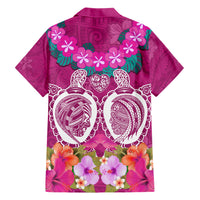Polynesian Valentine Day Family Matching Short Sleeve Bodycon Dress and Hawaiian Shirt Love Couple Turtle Maori Hibiscus Pink LT03 - Polynesian Pride