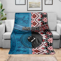 Personalised Aotearoa and Fiji Together Blanket Melanesian Warrior and Koru - Taniko with Hibiscus Tapa Pattern LT03 - Polynesian Pride