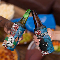 Personalised Aotearoa and Fiji Together 4 in 1 Can Cooler Tumbler Melanesian Warrior and Koru - Taniko with Hibiscus Tapa Pattern