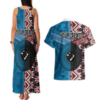 Personalised Aotearoa and Fiji Together Couples Matching Tank Maxi Dress and Hawaiian Shirt Melanesian Warrior and Koru - Taniko with Hibiscus Tapa Pattern LT03 - Polynesian Pride