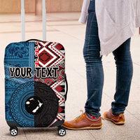 Personalised Aotearoa and Fiji Together Luggage Cover Melanesian Warrior and Koru - Taniko with Hibiscus Tapa Pattern