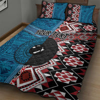 Personalised Aotearoa and Fiji Together Quilt Bed Set Melanesian Warrior and Koru - Taniko with Hibiscus Tapa Pattern