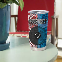 Personalised Aotearoa and Fiji Together Tumbler Cup Melanesian Warrior and Koru - Taniko with Hibiscus Tapa Pattern