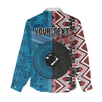 Personalised Aotearoa and Fiji Together Women Casual Shirt Melanesian Warrior and Koru - Taniko with Hibiscus Tapa Pattern
