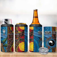 Personalised Australia and Fiji Together 4 in 1 Can Cooler Tumbler Tribal Palm Tree with Tapa and Aboriginal Animals Half Style