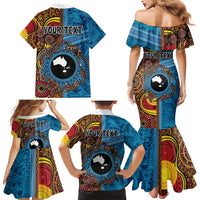 Personalised Australia and Fiji Together Family Matching Mermaid Dress and Hawaiian Shirt Tribal Palm Tree with Tapa and Aboriginal Animals Half Style LT03 - Polynesian Pride