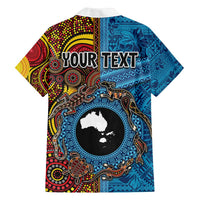 Personalised Australia and Fiji Together Family Matching Off The Shoulder Long Sleeve Dress and Hawaiian Shirt Tribal Palm Tree with Tapa and Aboriginal Animals Half Style LT03 - Polynesian Pride
