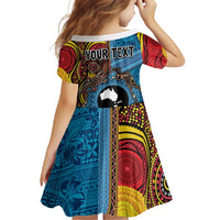 Personalised Australia and Fiji Together Family Matching Off Shoulder Maxi Dress and Hawaiian Shirt Tribal Palm Tree with Tapa and Aboriginal Animals Half Style LT03 - Polynesian Pride