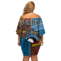 Personalised Australia and Fiji Together Family Matching Off Shoulder Short Dress and Hawaiian Shirt Tribal Palm Tree with Tapa and Aboriginal Animals Half Style LT03 - Polynesian Pride