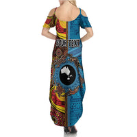 Personalised Australia and Fiji Together Family Matching Summer Maxi Dress and Hawaiian Shirt Tribal Palm Tree with Tapa and Aboriginal Animals Half Style LT03 - Polynesian Pride